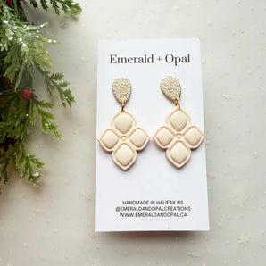 Cream Clover Dangle Earrings By Emerald and Opal