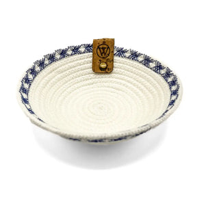 Criss-Cross Pattern Ring Bowl - White & Cobalt Blue By Warm