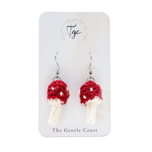 Crochet Toadstool Earrings (various colours) By The Gentle