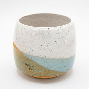 Crossover White Mint & Brown Planter By Union Street Pottery