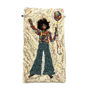 Dancing Girl with Balloon Rug Hooked Wall Hanging