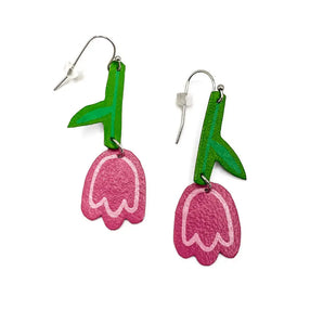 Dark Pink Tulip Earrings By Printedmel