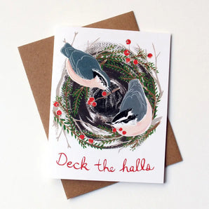 Deck the Halls Nuthatches Card By Kat Frick Miller Art