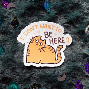 Don’t Want To Be Here Cat Sticker By Kate Leth