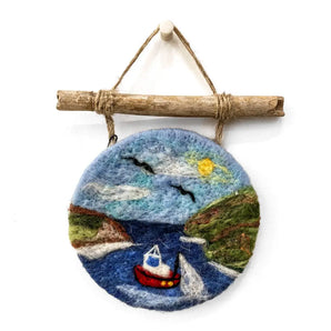 Felted Wall Hanging - Boat In A Cove (Round) By Magic