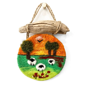 Felted Wall Hanging - Sheep Farm (Round) By Magic of Wool