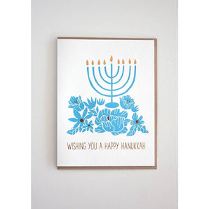 Floral Menorah Hanukkah Foil Card By Fugu Press