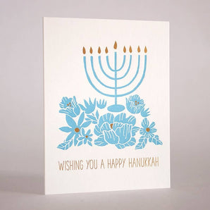 Floral Menorah Hanukkah Foil Card By Fugu Press