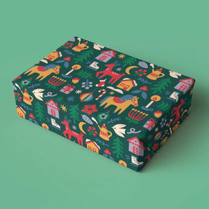 Folk Holiday Gift Wrap Sheet By Paperole