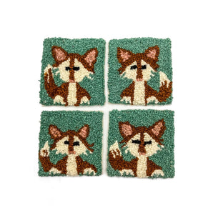 Fox Rug Hooked Coaster Set By Lucille Evans Rugs