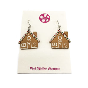 Gingerbread House Dangle Earrings By Pink Mallow Creations