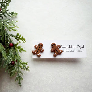 Gingerbread Person Stud Earrings By Emerald and Opal