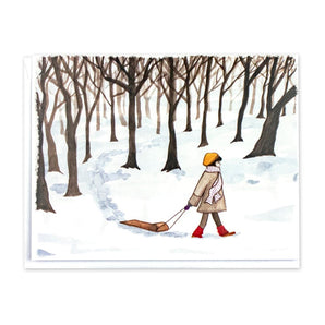 Girl With Sled Card By Little Foible