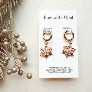 Gold Crystal Snowflake Dangle Earrings By Emerald and Opal