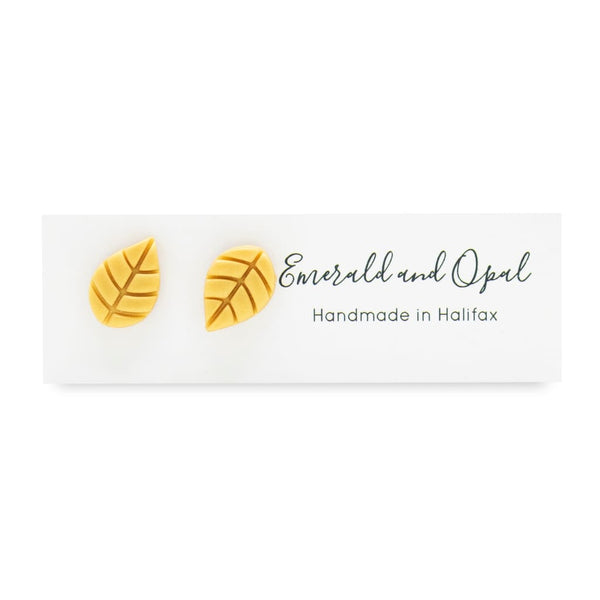 Gold Leaf Stud Earrings By Emerald and Opal