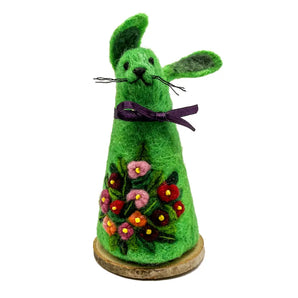 Green Bunny Felted Sculpture By Magic of Wool