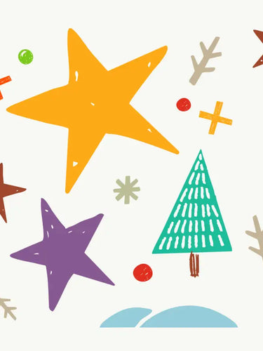 Green christmas tree wall sticker with colorful stars and moons.