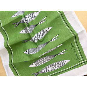 Green Fish Linen-Cotton Tea Towel By Square Love