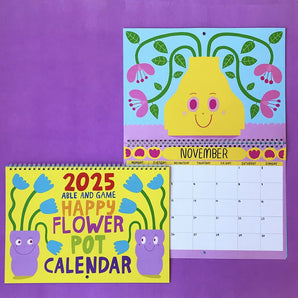 Happy Flower Pot 2025 Wall Calendar By Able and Game