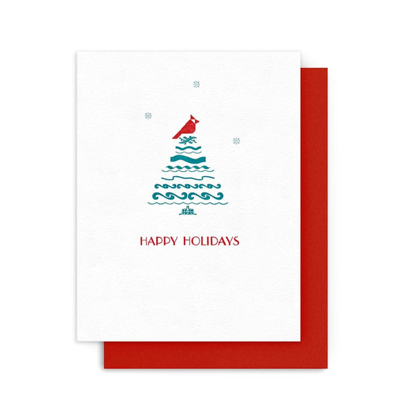 Happy Holidays Cardinal Tree Card By Arquoise Press