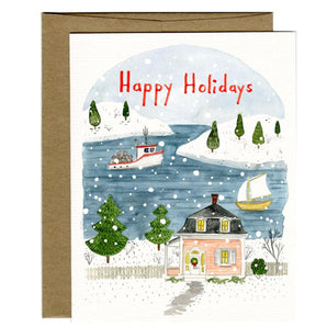 Happy Holidays Harbour Card 6 Pack By Kat Frick Miller Art