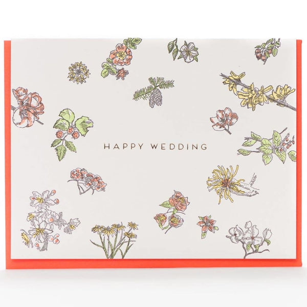 Happy Wedding Floral Foil Card By Porchlight Press