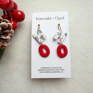 Ho Foliage & Red Dangle Earrings By Emerald and Opal