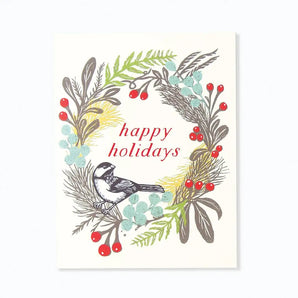 Holiday Wreath and Chickadee Card By Hawk Rose Press