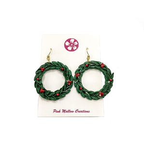 Holiday Wreath Dangle Earrings By Pink Mallow Creations