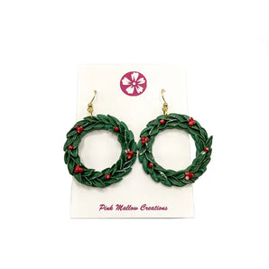 Holiday Wreath Dangle Earrings By Pink Mallow Creations