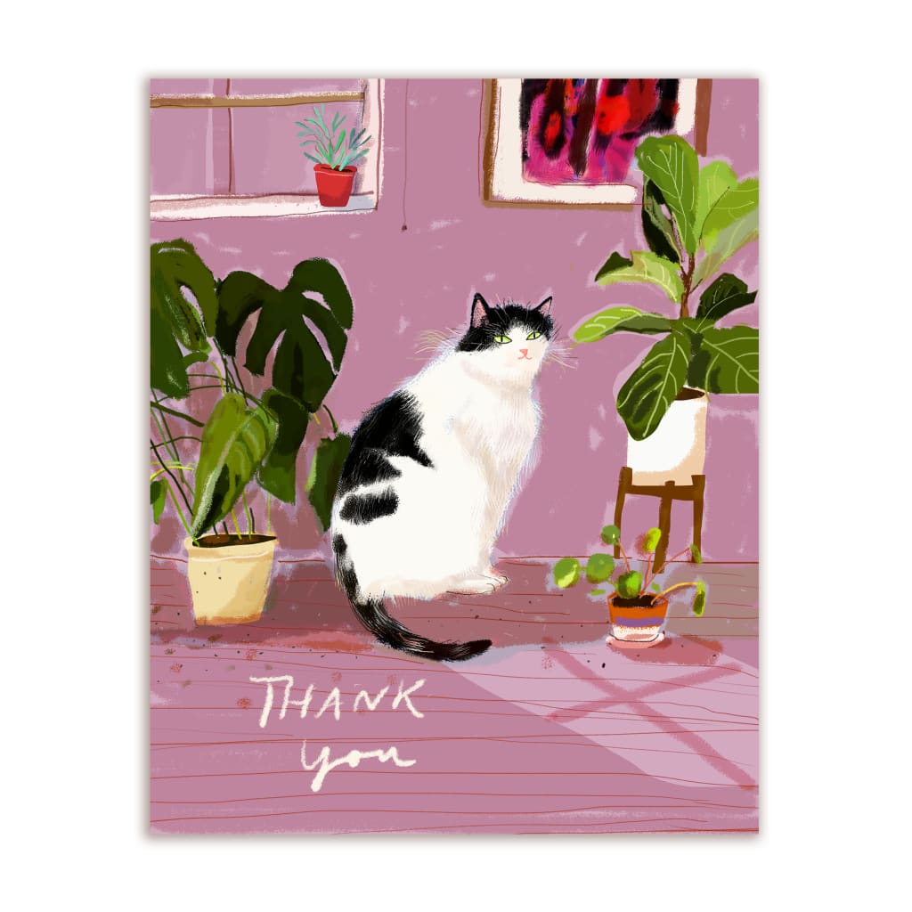 Houseplant & Cat Thank You Card By The Dancing