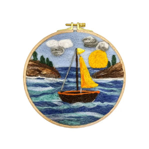 Large Felted Hoop - Boat In Cove By Magic of Wool