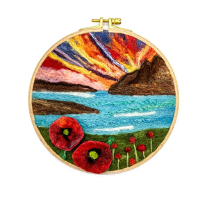 Large Felted Hoop - Ocean Landscape With Poppies By Magic
