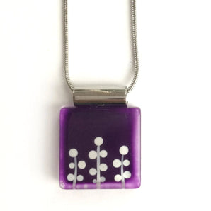 Large Square White Plant on Purple Handpainted Glass