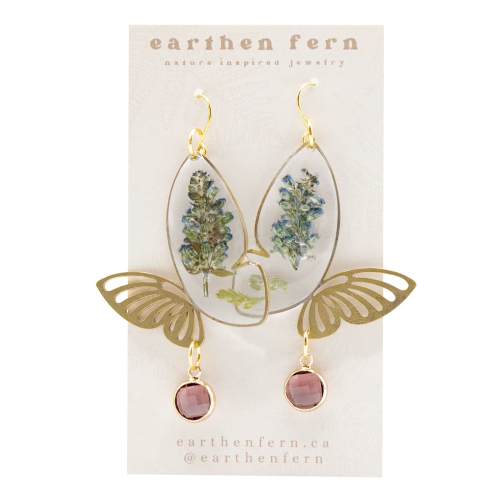 Lavender Butterfly Dangle Resin Earrings By Earthen Fern