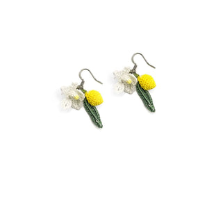 Lemon Blooms Crochet Dangle Earrings By HG Craft