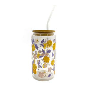 Lemon Lavender Glass Cup w/ Lid & Straw By Glitter Paper