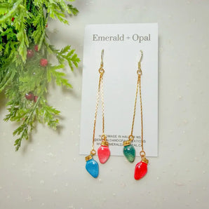 Light Bulb String Dangle Earrings By Emerald and Opal