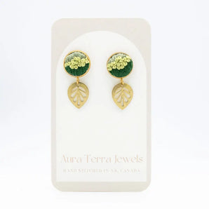 Little Leaf Embroidered Dangle Earrings By Aura Terra Jewels