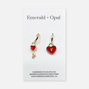 Lock & Key Dangle Earrings By Emerald and Opal