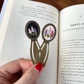 Lupins on Pink Embroidered Bookmark By Aura Terra Jewels