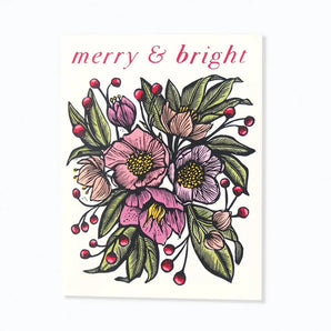 Merry & Bright Floral Holiday Card By Hawk and Rose Press