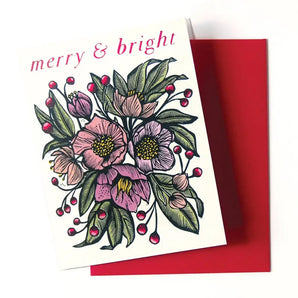 Merry & Bright Floral Holiday Card By Hawk and Rose Press