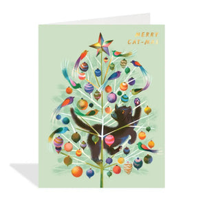 Merry Catmas Tree Foil Card By Halfpenny Postage