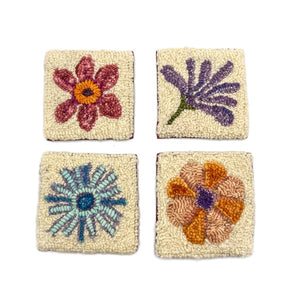 Mixed Flowers Rug Hooked Coaster Set By Lucille Evans Rugs