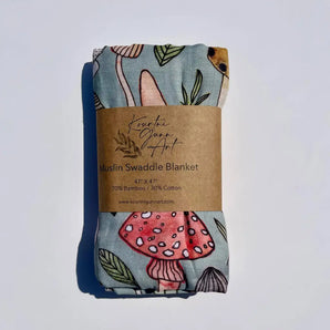 Muslin Swaddle Baby Blanket - Mushroom By Kourtni Gunn Art