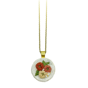 Orange Blossom Embroidered Necklace with Gold - Tone Chain