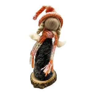 Orange Hat Cozy Winter Figurine Sculpture By Magic of Wool