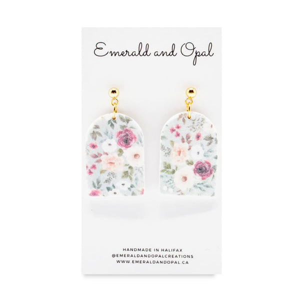 Pale Blue Retro Floral Dangle Earrings By Emerald and Opal
