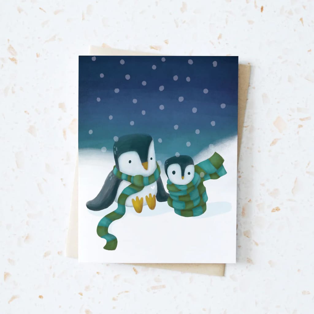Penguins in Scarves Card By Hop & Flop